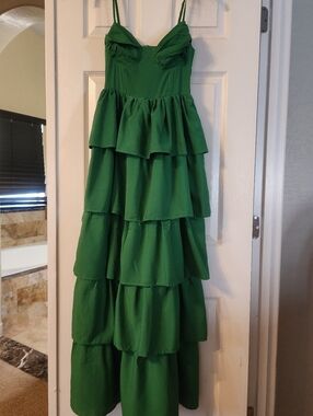 PrettyLittleThing Emerald Green Tiered Ruffle Maxi Dress